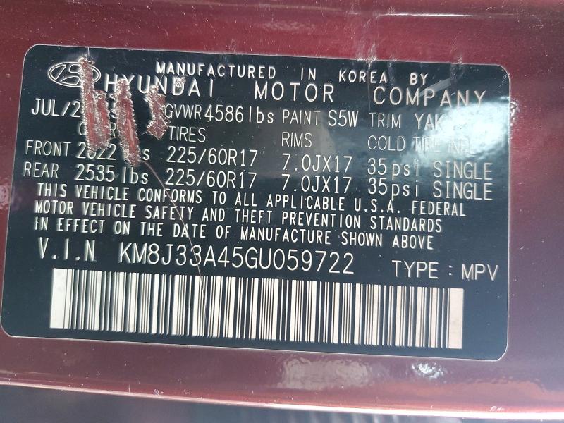 Продаж на аукціоні авто 2016 Hyundai Tucson, vin: KM8J33A45GU059722, номер лоту: 78112215