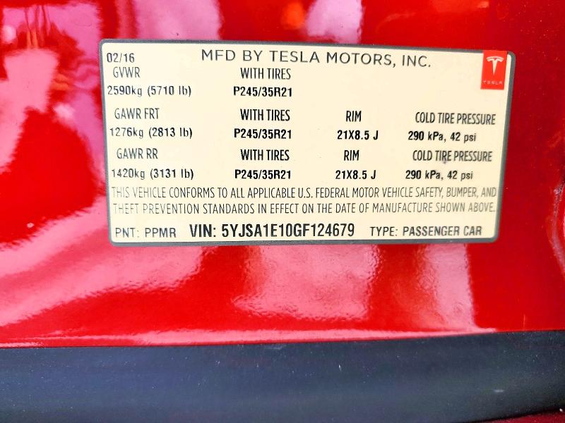 Продажа на аукционе авто 2016 Tesla Model S, vin: 5YJSA1E10GF124679, номер лота: 77901905