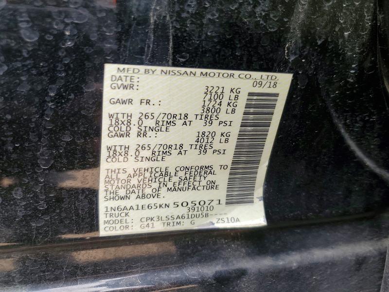 Продажа на аукционе авто 2019 Nissan Titan, vin: 1N6AA1E65KN505071, номер лота: 75540065