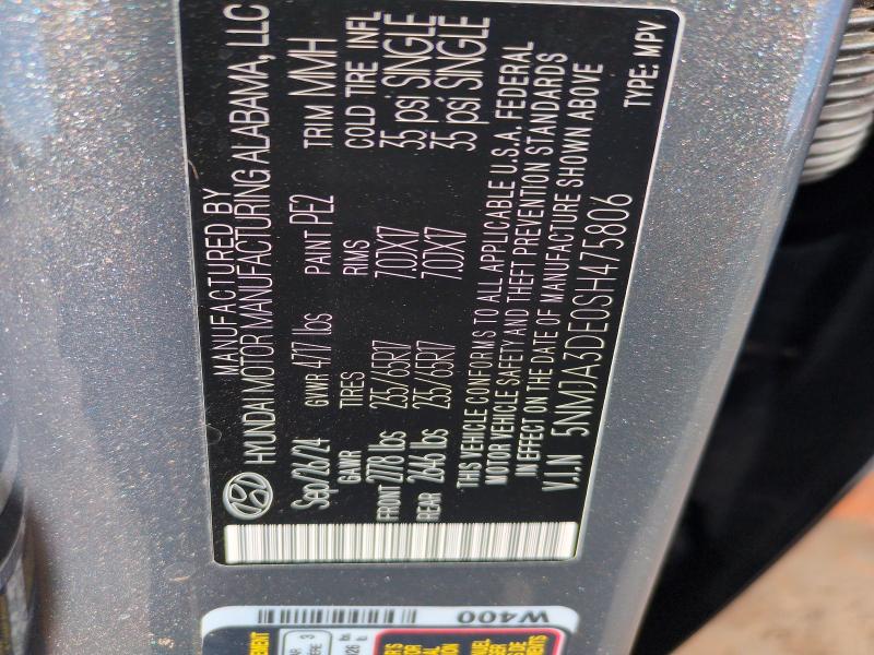 2025 Hyundai Tucson მანქანა იყიდება აუქციონზე, vin: 5NMJA3DE0SH475806, აუქციონის ნომერი: 76229845