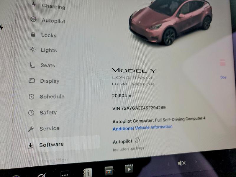 76864195 :رقم المزاد ، 7SAYGAEE4SF294289 vin ، 2025 Tesla Model Y مزاد بيع