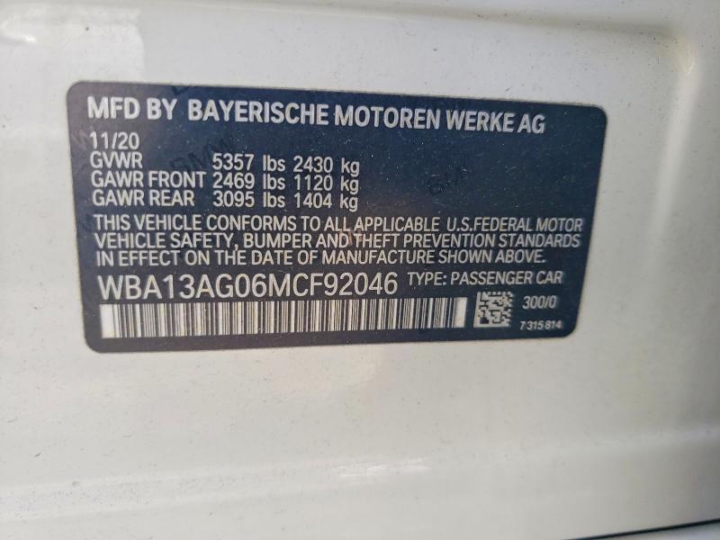 2021 Bmw 530e მანქანა იყიდება აუქციონზე, vin: WBA13AG06MCF92046, აუქციონის ნომერი: 78346585