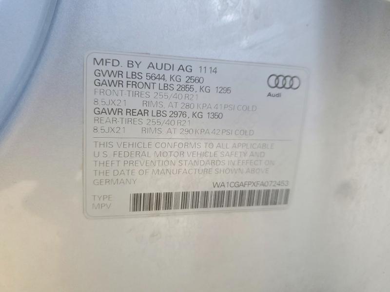 Продажа на аукционе авто 2015 Audi Sq5, vin: WA1CGAFPXFA072453, номер лота: 78579765
