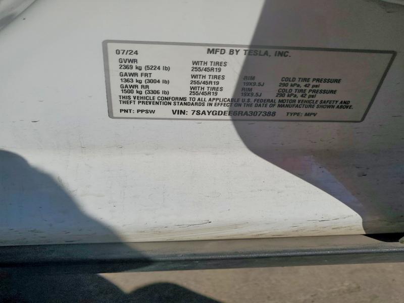 Продажа на аукционе авто 2024 Tesla Model Y, vin: 7SAYGDEE6RA307388, номер лота: 74984485