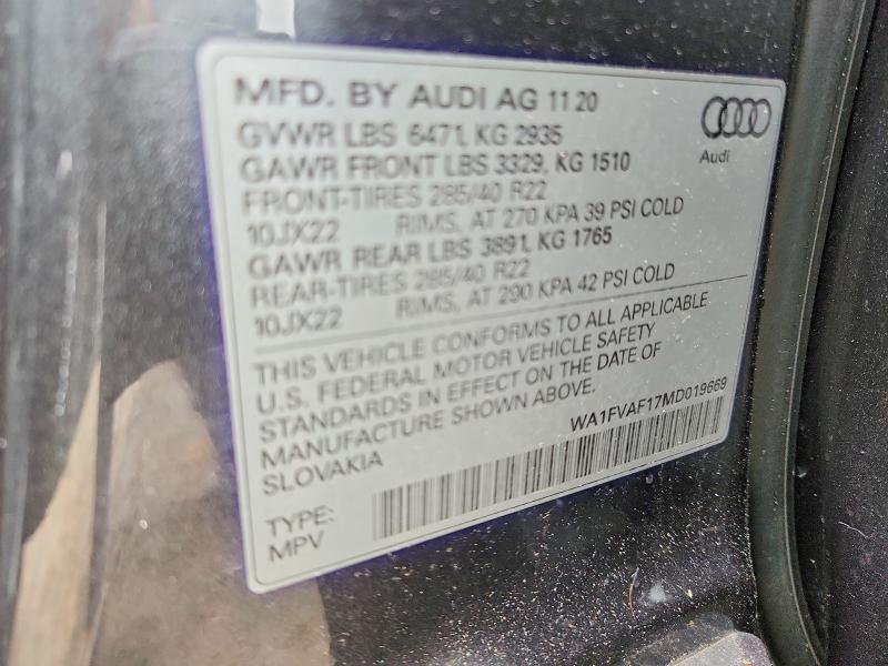 Aukcja sprzedaży 2021 Audi Q8, vin: WA1FVAF17MD019669, numer aukcji: 77224555