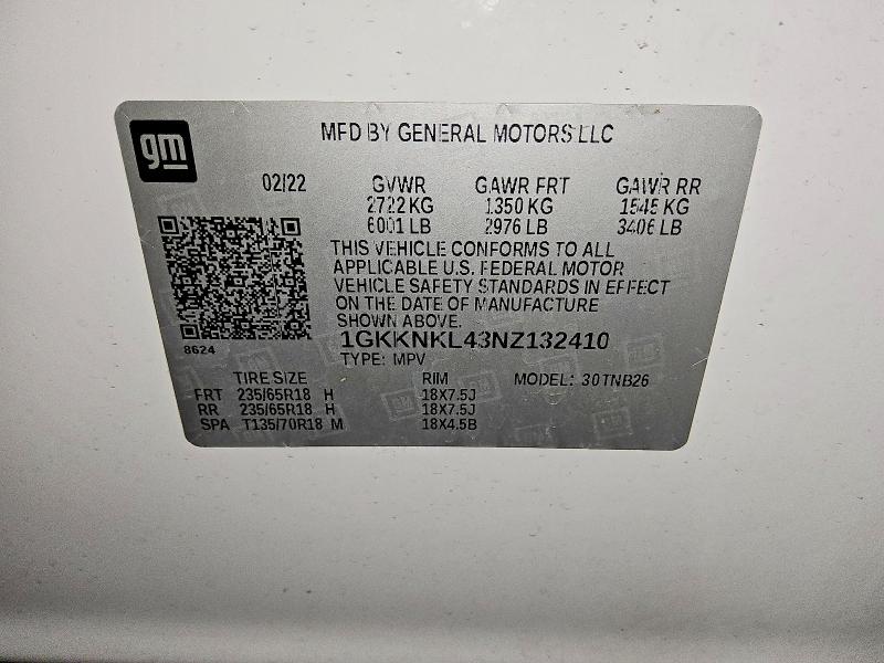 2022 Gmc Acadia მანქანა იყიდება აუქციონზე, vin: 1GKKNKL43NZ132410, აუქციონის ნომერი: 78707805