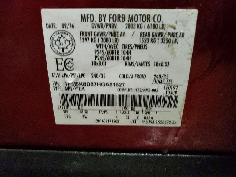 75465425 :رقم المزاد ، 1FM5K8D87HGA81527 vin ، 2017 Ford Explorer مزاد بيع