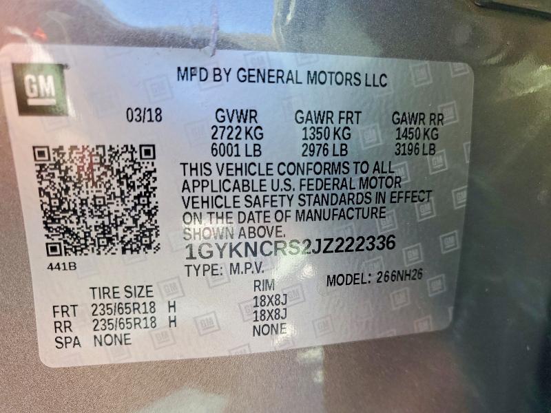 2018 Cadillac Xt5 მანქანა იყიდება აუქციონზე, vin: 1GYKNCRS2JZ222336, აუქციონის ნომერი: 78978445