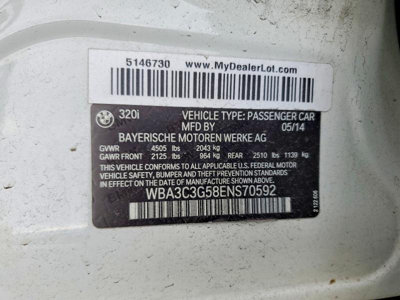 2014 Bmw 320 მანქანა იყიდება აუქციონზე, vin: WBA3C3G58ENS70592, აუქციონის ნომერი: 78292435