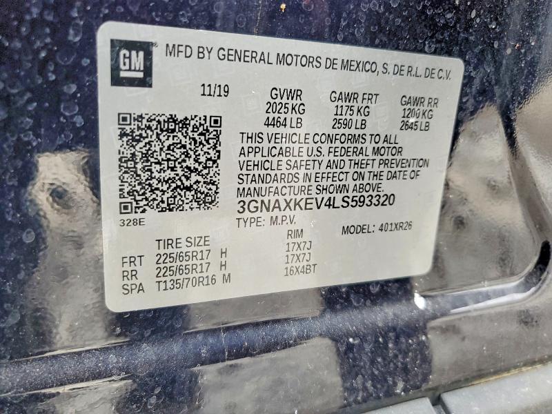 75996395 :رقم المزاد ، 3GNAXKEV4LS593320 vin ، 2020 Chevrolet Equinox مزاد بيع