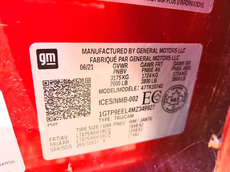 Aukcja sprzedaży 2021 Gmc Sierra, vin: 1GTP9EEL4MZ349927, numer aukcji: 77690245