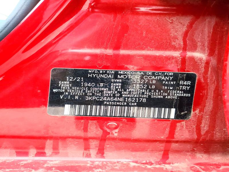 77398035 :رقم المزاد ، 3KPC24A64NE162178 vin ، 2022 Hyundai Accent مزاد بيع