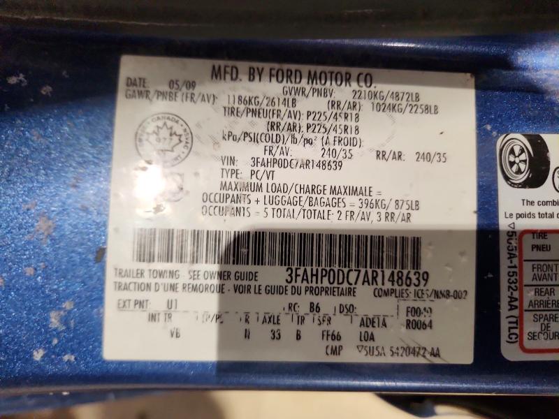 Продажа на аукционе авто 2010 Ford Fusion, vin: 3FAHP0DC7AR148639, номер лота: 77791545