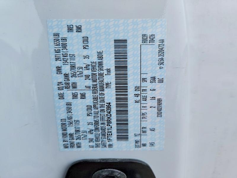 Aukcja sprzedaży 2024 Ford F150, vin: 1FTEX1LP8RKD43964, numer aukcji: 77715705