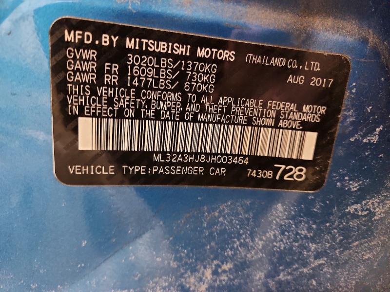 2018 Mitsubishi Mirage მანქანა იყიდება აუქციონზე, vin: ML32A3HJ8JH003464, აუქციონის ნომერი: 76162155