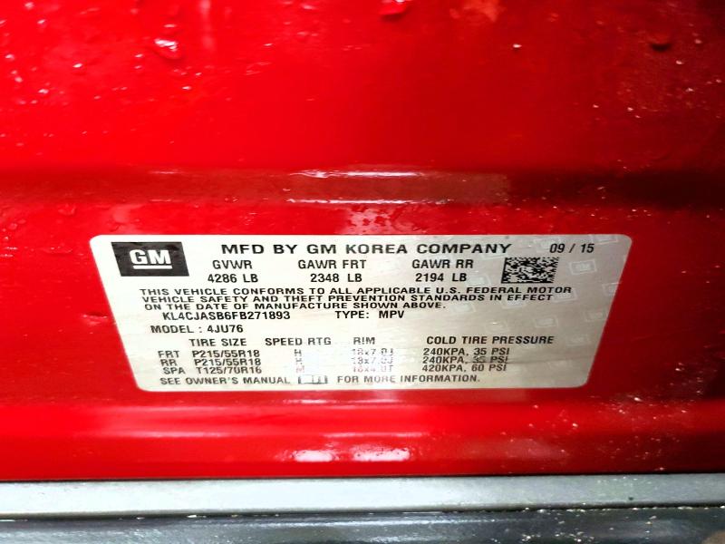 2015 Buick Encore მანქანა იყიდება აუქციონზე, vin: KL4CJASB6FB271893, აუქციონის ნომერი: 73514535
