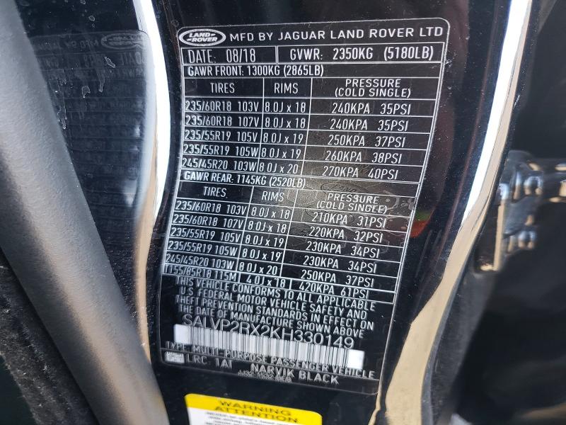Aukcja sprzedaży 2019 Land Rover Range Rove, vin: SALVP2RX2KH330149, numer aukcji: 76024115