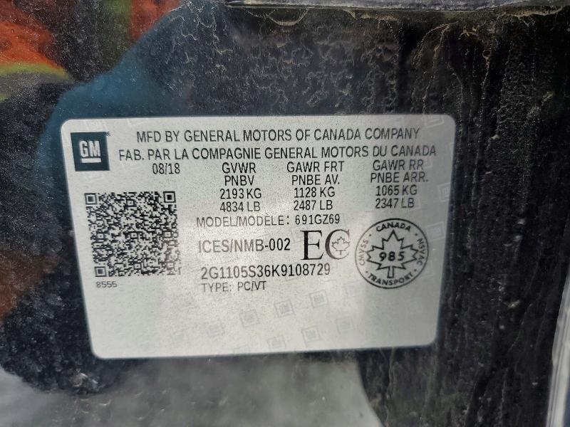 Auction sale of the 2019 Chevrolet Impala, vin: 2G1105S36K9108729, lot number: 78240525