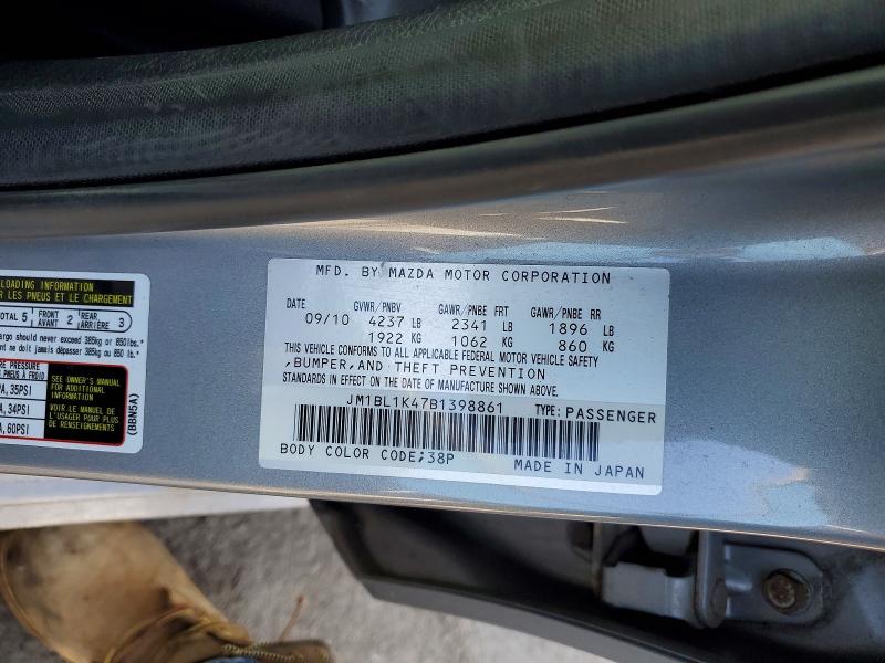 76829545 :رقم المزاد ، JM1BL1K47B1398861 vin ، 2011 Mazda Speed مزاد بيع
