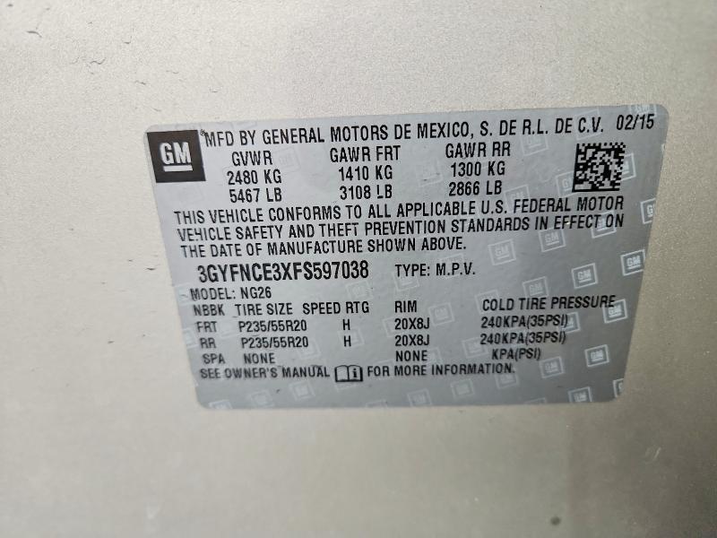 Aukcja sprzedaży 2015 Cadillac Srx, vin: 3GYFNCE3XFS597038, numer aukcji: 77395645