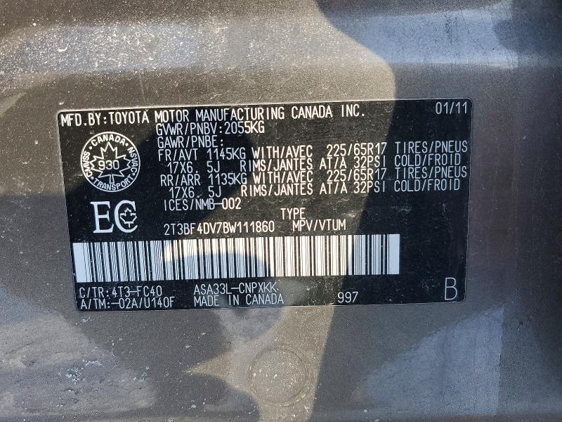 2011 Toyota Rav4 მანქანა იყიდება აუქციონზე, vin: 2T3BF4DV7BW111860, აუქციონის ნომერი: 76418795