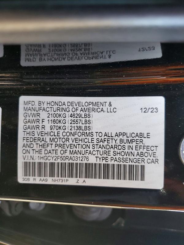 Продажа на аукционе авто 2024 Honda Accord, vin: 1HGCY2F50RA031276, номер лота: 79309035