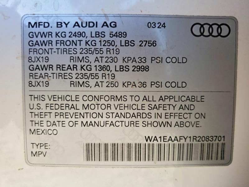 2024 Audi Q5 მანქანა იყიდება აუქციონზე, vin: WA1EAAFY1R2083701, აუქციონის ნომერი: 78729065