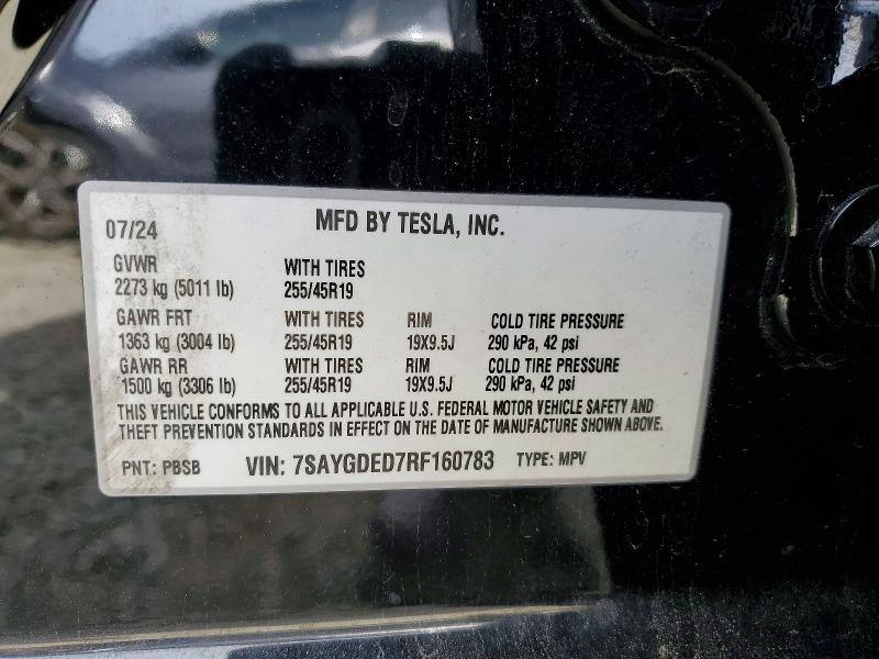 76775485 :رقم المزاد ، 7SAYGDED7RF160783 vin ، 2024 Tesla Model Y مزاد بيع