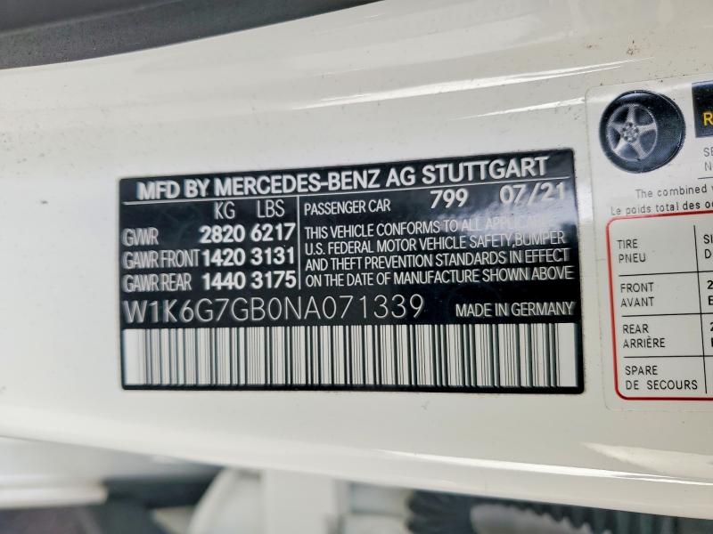 2022 Mercedes-benz S მანქანა იყიდება აუქციონზე, vin: W1K6G7GB0NA071339, აუქციონის ნომერი: 76622985