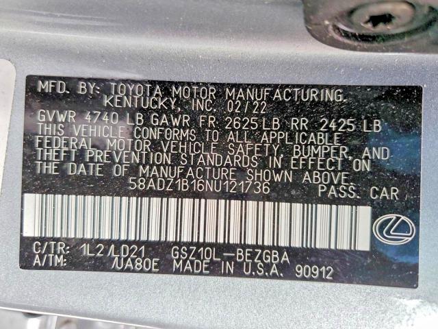 Aukcja sprzedaży 2022 Lexus Es 350, vin: 58ADZ1B16NU121736, numer aukcji: 78681675