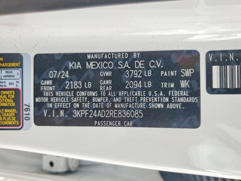 Aukcja sprzedaży 2024 Kia Forte, vin: 3KPF24AD2RE836085, numer aukcji: 78273015