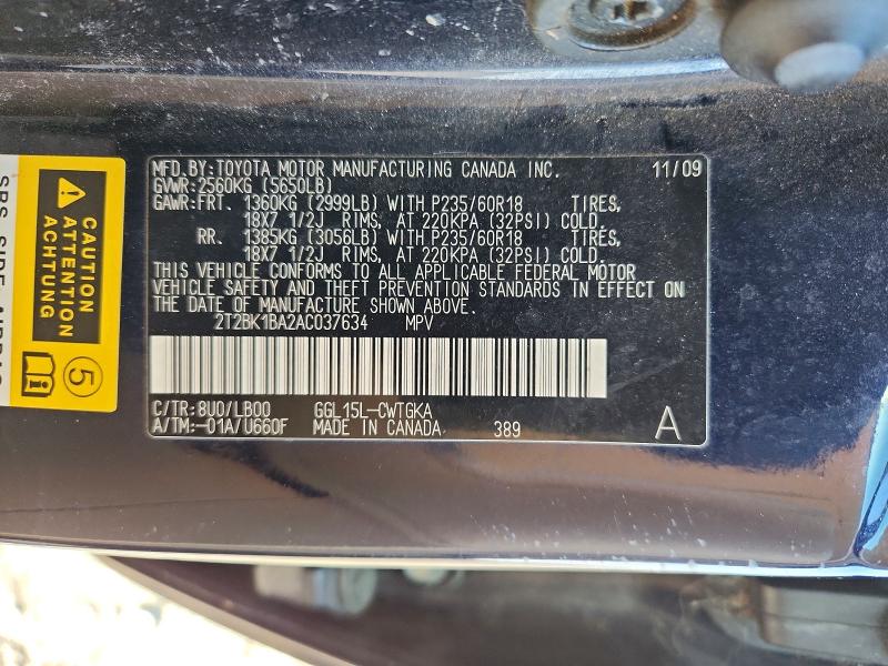 77803395 :رقم المزاد ، 2T2BK1BA2AC037634 vin ، 2010 Lexus Rx 350 مزاد بيع