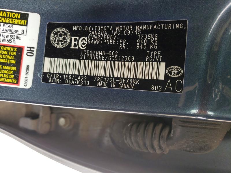 Продаж на аукціоні авто 2016 Toyota Corolla, vin: 2T1BURHE7GC512369, номер лоту: 75059935