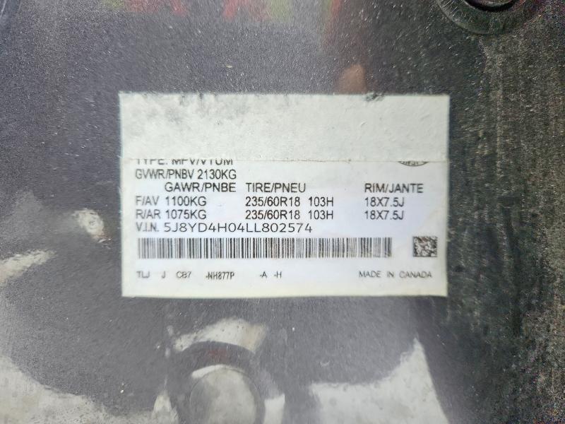 2020 Acura Mdx მანქანა იყიდება აუქციონზე, vin: 5J8YD4H04LL802574, აუქციონის ნომერი: 74019445