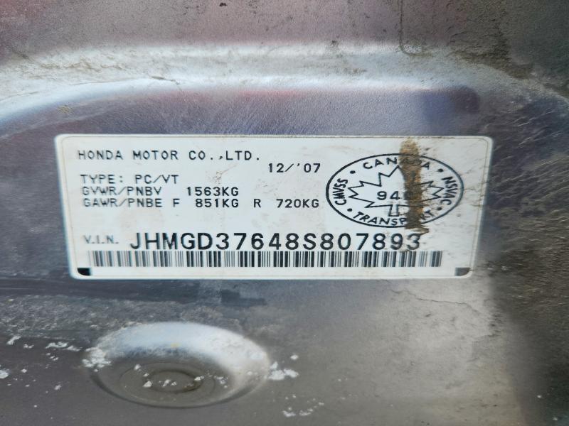 Aukcja sprzedaży 2008 Honda Fit, vin: JHMGD37648S807893, numer aukcji: 73093485