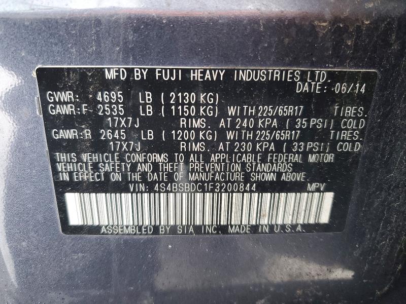 Продаж на аукціоні авто 2015 Subaru Outback, vin: 4S4BSBDC1F3200844, номер лоту: 75945085