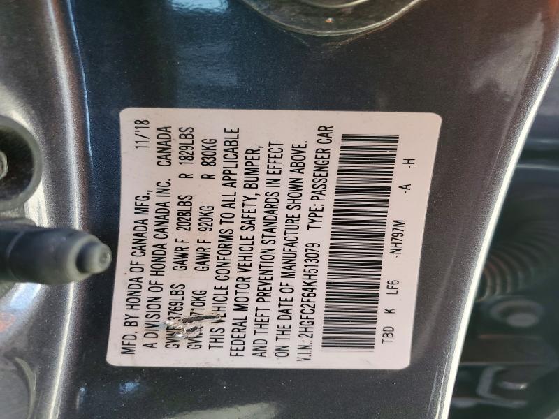 Aukcja sprzedaży 2019 Honda Civic, vin: 2HGFC2F64KH513079, numer aukcji: 78550595