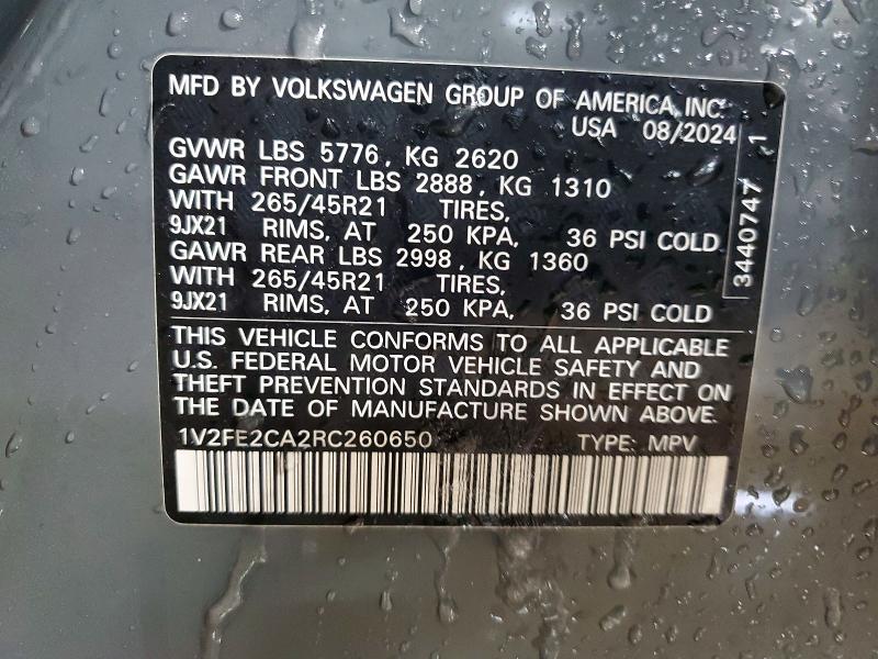 Aukcja sprzedaży 2024 Volkswagen Atlas Cross Sport, vin: 1V2FE2CA2RC260650, numer aukcji: 75394855