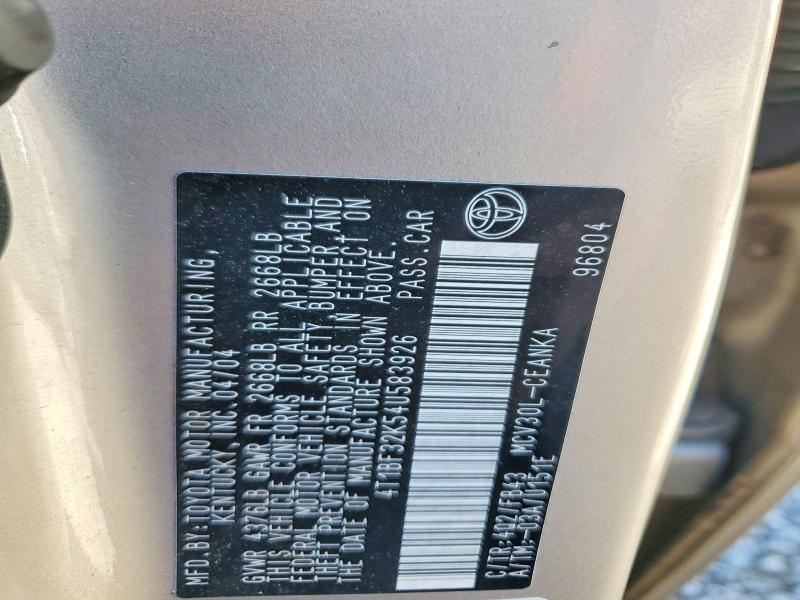 78827675 :رقم المزاد ، 4T1BF32K54U583926 vin ، 2004 Toyt Camry Automatic مزاد بيع