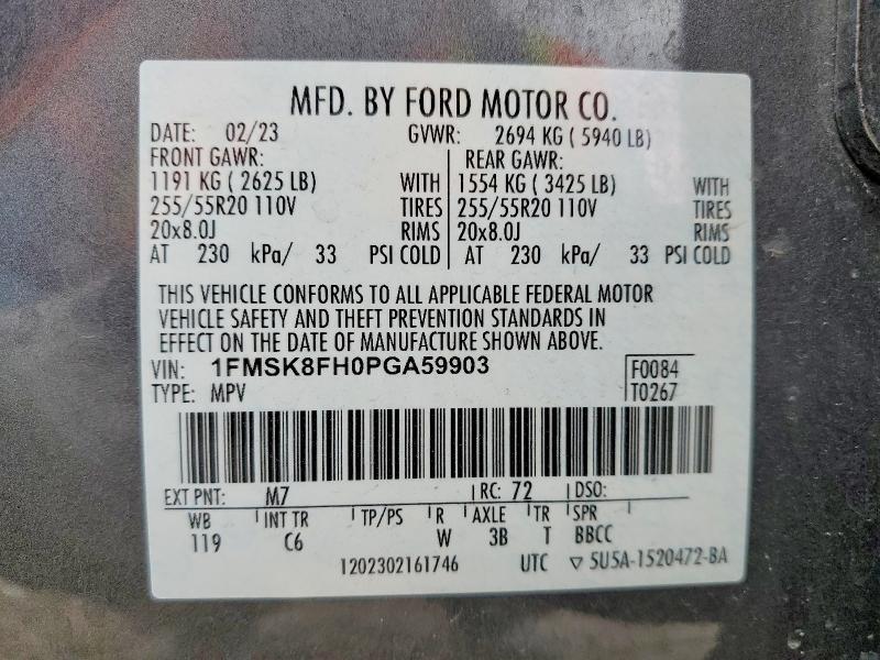 78963305 :رقم المزاد ، 1FMSK8FH0PGA59903 vin ، 2023 Ford Explorer مزاد بيع