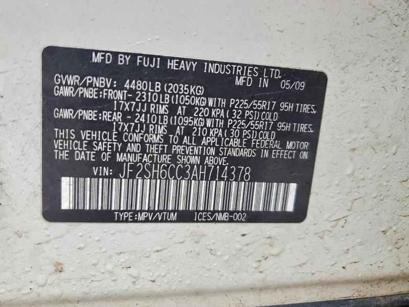 Продаж на аукціоні авто 2010 Subaru Forester, vin: JF2SH6CC3AH714378, номер лоту: 78141995