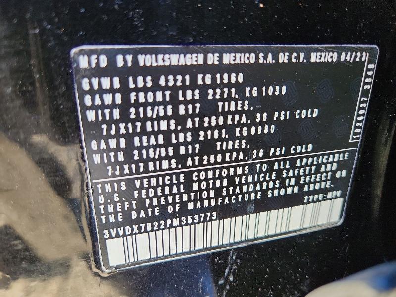 Продажа на аукционе авто 2023 Volkswagen Taos, vin: 3VVDX7B22PM353773, номер лота: 78628445