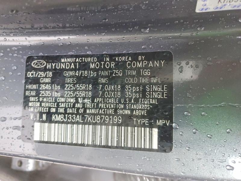 2019 Hyundai Tucson მანქანა იყიდება აუქციონზე, vin: KM8J33AL7KU879199, აუქციონის ნომერი: 75868075