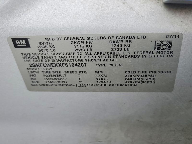 Aukcja sprzedaży 2015 Gmc Terrain, vin: 2GKFLWEKXF6104207, numer aukcji: 77479485