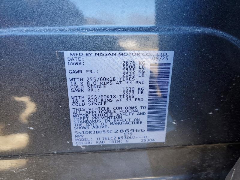 75245915 :رقم المزاد ، 5N1DR3BD5SC286966 vin ، 2025 Nissan Pathfinder مزاد بيع