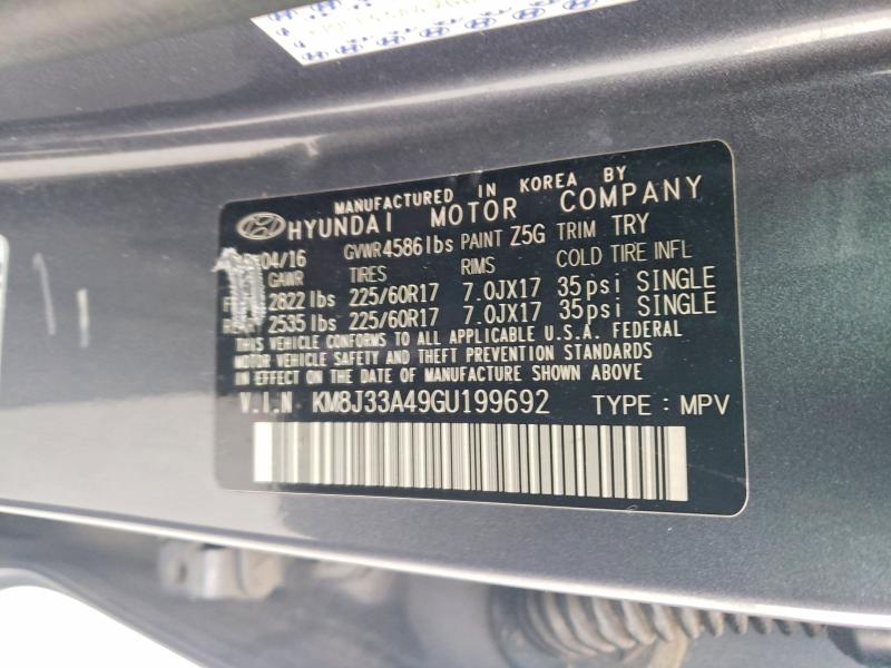 2016 Hyundai Tucson მანქანა იყიდება აუქციონზე, vin: KM8J33A49GU199692, აუქციონის ნომერი: 78379585