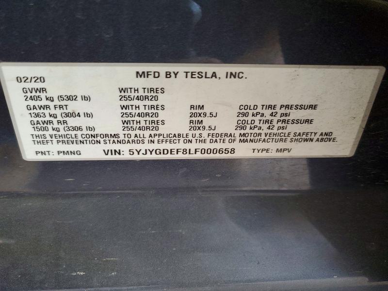 78667275 :رقم المزاد ، 5YJYGDEF8LF000658 vin ، 2020 Tesla Model Y مزاد بيع