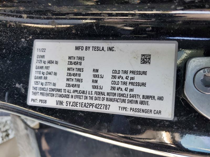 Auction sale of the 2023 Tesla Model 3, vin: 5YJ3E1EA2PF422787, lot number: 77949065
