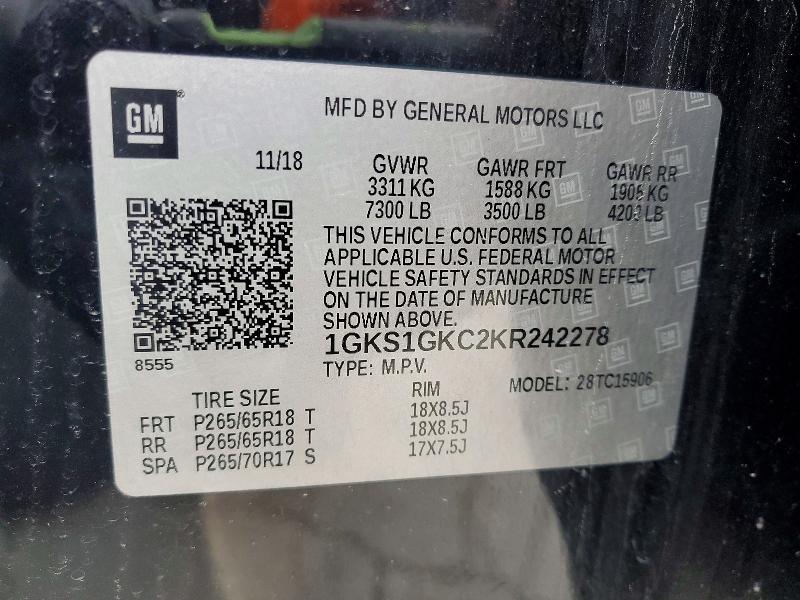Aukcja sprzedaży 2019 Gmc Yukon Xl, vin: 1GKS1GKC2KR242278, numer aukcji: 78779015