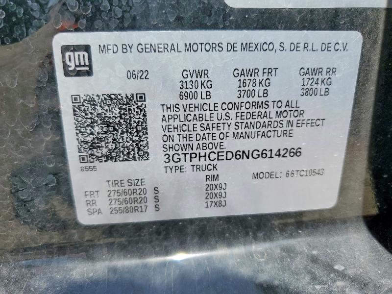 Aukcja sprzedaży 2022 Gmc Sierra, vin: 3GTPHCED6NG614266, numer aukcji: 77993965